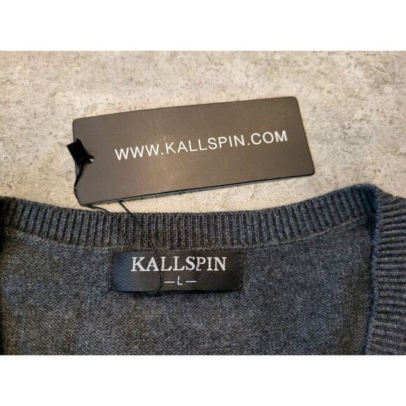 New Kallspin Wool Blend Gray V Neck Sweater Vest Sz L Grandpa - Picture 4 of 5